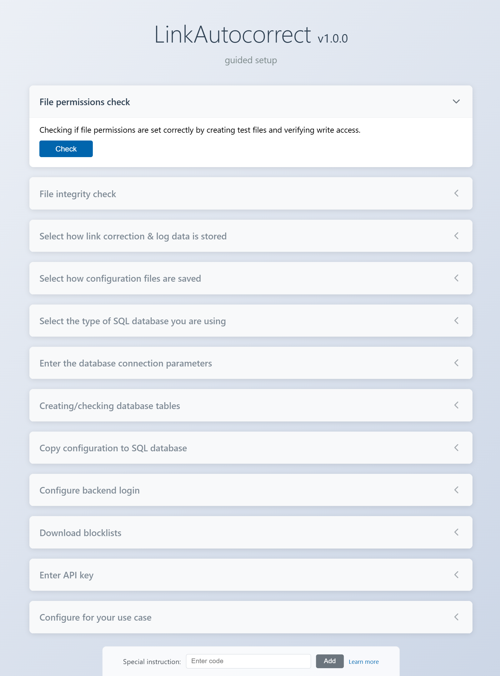 Screenshot from a PC displaying the setup procedure for LinkAutocorrect
